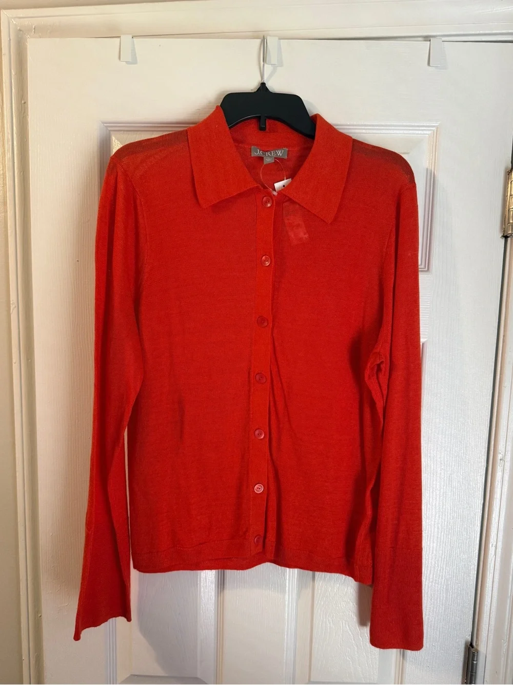 NWT J. Crew Women's Orange/Red Button-Up Collared 100% Linen Cardigan